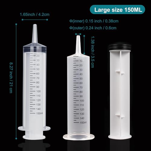4Pack 150ml Large Syringe for Liquid - Big Plastic Syringes for Thick Liquids , Giant without Needle Syringe for Paint Fluid , Irrigation Water , Feeding Food Equine ( 4Pcs 150 ml )