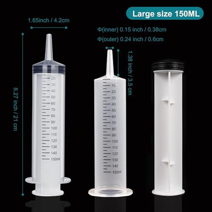 4Pack 150ml Large Syringe for Liquid - Big Plastic Syringes for Thick Liquids , Giant without Needle Syringe for Paint Fluid , Irrigation Water , Feeding Food Equine ( 4Pcs 150 ml )