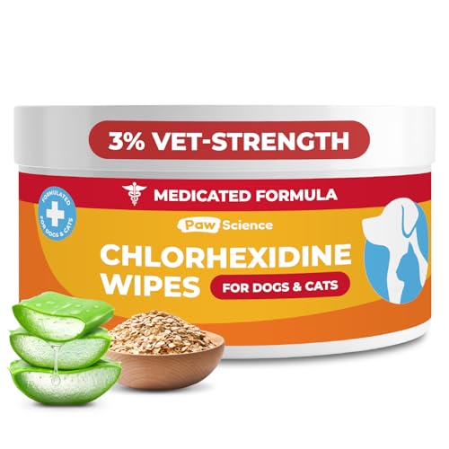 3% Chlorhexidine Wipes for Dogs and Cats - Cleansing Antiseptic, Antibacterial, Antifungal Wipes with Aloe for Skin Infections, Itchy Yeast Paws, Cat Acne - size: 50