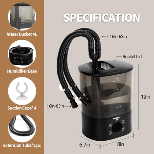 WACOOL Upgraded Digital Timing Reptile Fogger, 4L No Leak Reptile Humidifier with 2 Hose, Top Filling Automatic Terrarium Humidifier Fogger for Reptile Use - size: Double Hose