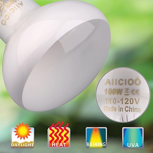 Aiicioo Reptile Basking Light Bulb - 100W Reptile Heat Lamp Basking Bulb Incandescent Light Bulb for Bearded Dragon Turtle Hermit Crab Gecko Lizard Daylight 4 Pack