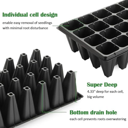 RooTrimmer 10 Pack 32 Cell Seed Starter Trays - Extra Deep 4.33" Plastic Nursery Trays, 20" x 10"，Fits Standard 1020 Flats - color: Black, size: 32 cells-10p