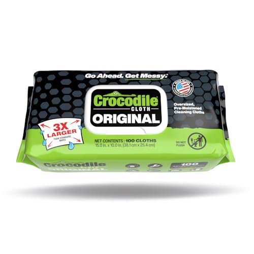 Crocodile Cloth Original Heavy-Duty Hand & Tool Wipes, 100 Count | Multi-Surface, Water-Based, Safe on Skin, 15" x 10" - size: 100 Count (Pack of 1)