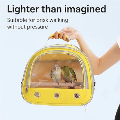 Bird Carrier,Bird Cage Parakeet Parrot Budgie Carrier Backpack for Small Birds, Travel Bird Cages with Perch, Transparent Ventilation Cockatiels, Lightweight Pet Carrier for Outdoor Use(Yellow) - color: yellow
