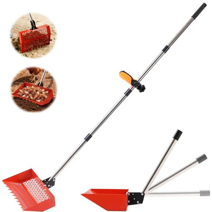 Chicken Poop Scooper, 2-in-1 Metal Chicken coop Scoop | 35 to 76" Adjustable aluminum alloy Handle for Sand & Rake, Litter Scooper Sand Sifting Shovel Chicken Coops/Animals House
