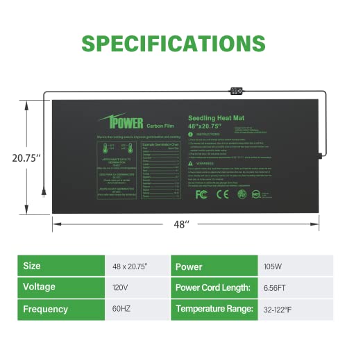 iPower Seedling Heat Mat for Plants with Dual Digital Temperature Controller, MET Certified Heating Pad, 48" x 20.75", Black - size: 48" x 20.75", style: with Digital Controller