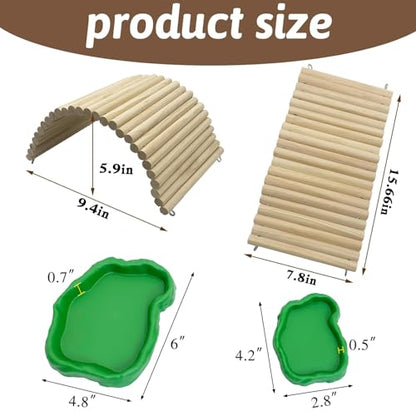 Hamiledyi 15.66 x 7.8 inch Wooden Reptile Hideout, Bearded Dragon Bendy Bridge, Reptiles Hide Cave Habitat Decor, Climbing Ladder Hiding Hut for Lizards Gecko Spiders Snakes Tortoise - size: 15.66 x 7.8 inches