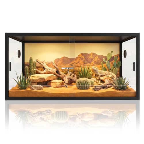 120 Gallon Reptile Enclosure 48" x 24" x 24", Front Opening Reptile Enclosure with Tempered Glass Doors, Safety Lock & Screen Top Ventilation, for Bearded Dragon, Ball Python, Snake, Gecko - color: Black, size: 48" x 24" x 24"