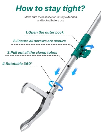 69" Snake Grabber Tool – Heavy Duty Locking Reptile Tongs for Rattlesnakes, Long Reach Folding Snake Catcher for Outdoor, Garden, and Emergency Use