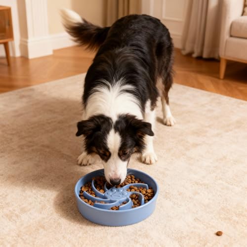 Ceramic Slow Feeder Dog Bowl, 3 Cup Dog Food or 25oz Water, Slow Eating Bowl for Middle Breed, Maze Puzzle Feeder for Fast Eaters, Anti-Choking Stop Bloat, Non-Slip BPA Free (Blue) - color: Blue
