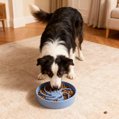 Ceramic Slow Feeder Dog Bowl, 3 Cup Dog Food or 25oz Water, Slow Eating Bowl for Middle Breed, Maze Puzzle Feeder for Fast Eaters, Anti-Choking Stop Bloat, Non-Slip BPA Free (Blue) - color: Blue