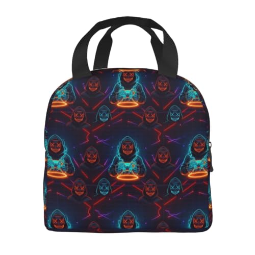 Adult Video Games Print Insulated Lunch Tote Portable | Video Games Player Art, Waterproof Reusable Thermal Bag, Side Pocket for Daily Outdoor Use - color: Pattern (863)