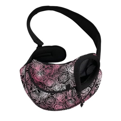 COEQINE Pet Carrier for Cat Black Pink Vintage Rose Valentine's Day for Pet Owner Soft Lightweight Front Facing Dog Carrier Sling Thick Padded Shoulder Strap - color: Black Pink Vintage Rose