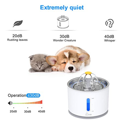 Wonder Creature Cat Water Fountain Stainless Steel Lid 81oz/2.4L | Quiet Pet Fountain, LED Water Level Window, Multi-Layer Filter, Dishwasher-Safe Stainless Steel Lid for Cats and Dogs