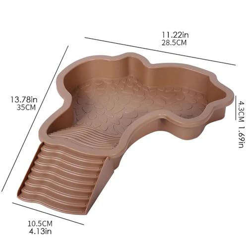 Extra Large Reptile Bathing Pool Reptile Feeding Dish Water Bowl with Ramp Aquarium Ornament for Gecko, Snake, Turtle, Bearded Dragon, Lizard Bath (Brown Yellow) - color: Brown Yellow