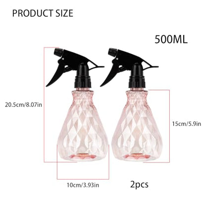 wugongshan 2 Pcs Spray Bottles, 500 ml/17 oz Empty Water Spray Bottles, Plastic Reusable Adjustable Mist Sprayer Squirt Bottles Containers Refillable for Cleaning Solutions, Gardening, Plants (Pink) - color: Pink