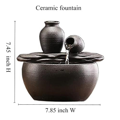 Ceramic Tabletop Fountain for Indoor and Home Decoration Table Desk Office Patio (Ceramic Pot Fountain) (Black)