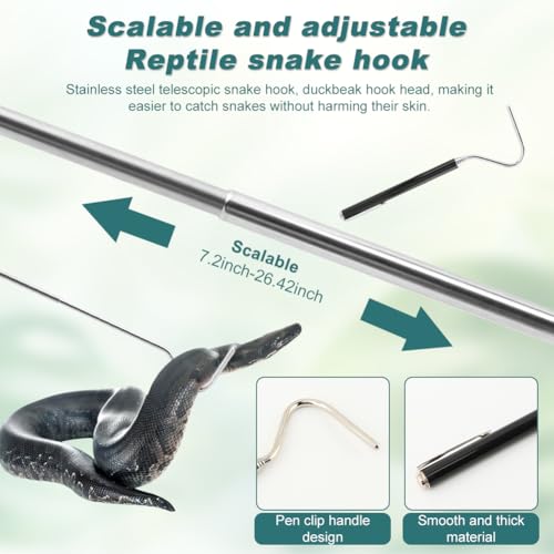 23.6inch Leather Animal Handling Gloves Bite Proof with 40inch Collapsible Snake Hook