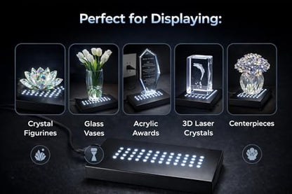 36 White-Light LED Lighted Base for Glass Art - Crystal Display, Lighted Acrylic Base, Glass Vase for Centerpiece Stand, Matte Black - style: 36 LED