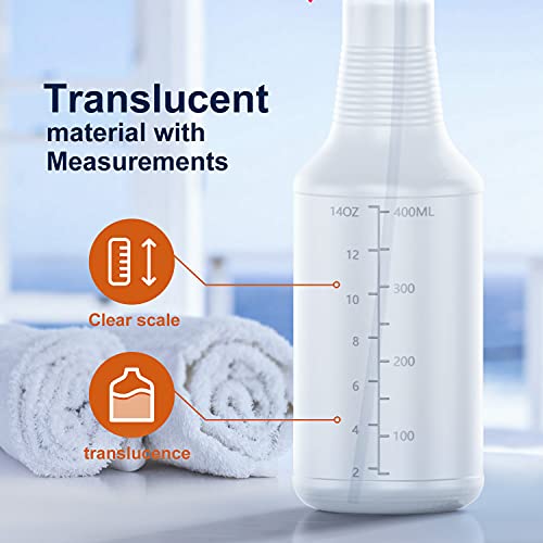 Veco Spray Bottle (2 Pack&2 extra Nozzle,16 Oz) with Measurements and Adjustable Nozzle, HDPE Plastic Spray Bottles for Cleaning Solution, Household/Commercial/Industrial Use, No Leak and Clog - size: 16 oz 2Pack
