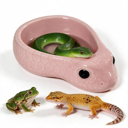 Reptile Water Dish, Ceramic Snake Water Bowl, Pink | For Snake, Leopard Gecko, Bearded Dragon and Lizard, Bathing Pool, Food Feeding Dish, Terrarium Tank Accessories - color: Pink
