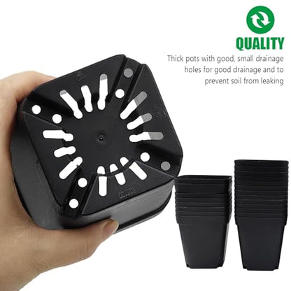 RooTrimmer 3.5 inch (9CM) Square Nursery Pots 60pcs, Sturdy Seedlings Trays 5 Pcs, Seeds Starter Germination Tray, Microgreenings Planter Nursery Propagation 5 Sets - size: 3.5" Pots-60P + 16.2" x 13.2" x 2.6" Trays-5P