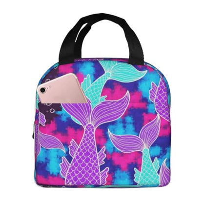 Men Mermaid Tail Print Insulated Lunch Box Thermal | Mermaid Tail Purple, Oxford Leakproof Cooler Bag, Adjustable Shoulder Strap for Camping & Office - color: Pattern (847)