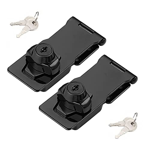 2 Packs Keyed Hasp Locks Twist Knob Keyed Locking Hasp for Small Doors, Cabinets and More,Stainless Steel Steel, Hasp Lock Catch Latch Safety Lock Door Lock with Keys (4inch, Bliack) - color: Bliack, size: Straight 4 Inch