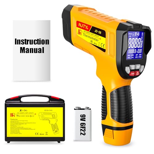JD-08 High Temp Infrared Thermometer Gun, -58°F to 3992°F | Multi-point laser targeting, adjustable emissivity, and MAX/MIN/AVG/DIF modes for furnaces, kilns, metal, and HVAC - color: High temperature yellow