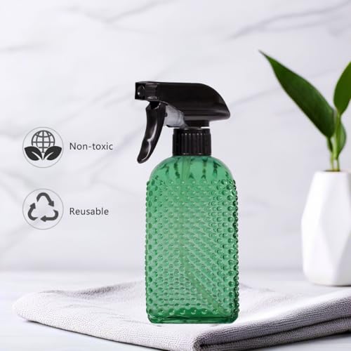 Plant Mister Glass Spray Bottle - 3 PCS 13oz Green Adjustable Nozzle | Reusable, For Indoor Plants, Gardening, Cleaning, Hair Care, Household Use