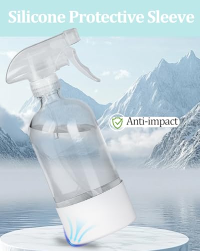 2 Pack 360° Glass Spray Bottles with Silicone Sleeve White | 360° Inverted Spray Nozzle, Gravity Ball Designed for Cleaning Crack & Crevice, Leak-proof and Pressure-Resistant Design - color: White