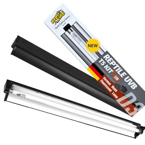 Upgraded T5 UVB Reptile Light, 10.0 UVB 24W German Made Fluorescent Lamp and Fixture Kit, for Desert-Dwelling Reptiles, Bearded Dragon UVB Lamp Bulb
