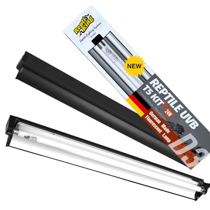 Upgraded T5 UVB Reptile Light, 10.0 UVB 24W German Made Fluorescent Lamp and Fixture Kit, for Desert-Dwelling Reptiles, Bearded Dragon UVB Lamp Bulb