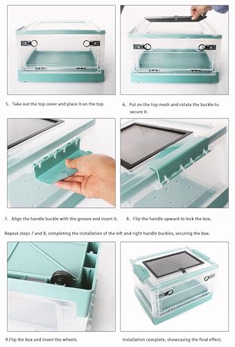 Large Portable Reptile Tank with Multi-Observation Perspective Foldable and Bottom Pulley, Ideal Habitat for Gecko, Frog, Spider and so on (Blue) - color: Blue