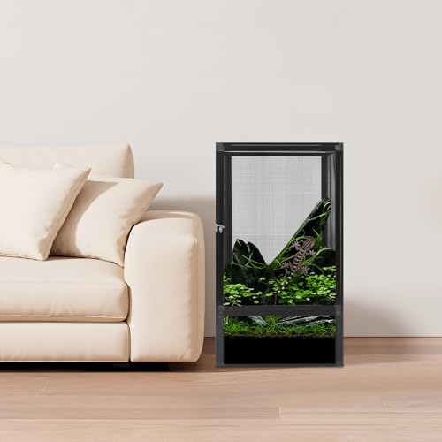 Reptile Feeding Box, Aluminum Alloy Reptile Enclosure with Latch and Removable Top Mesh, Tall Reptile Terrarium Animal Micro Habitat, Reptile Pet Tank Cage for Snake Lizard Spider Gecko