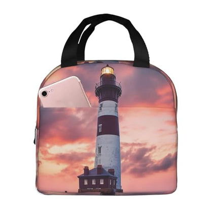 Insulated Lunch Bag Beauty Lighthouse Lunch Box for Women Men Reusable Leakproof Lunch Cooler Bag for Office Picnic - color: Beauty Lighthouse