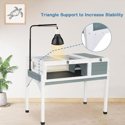 Tortoise Enclosure Indoor Wooden Tortoise Habitat, Adjustable Lamp Stand | Reptile Cage with Hygrometer Thermometer, Easy Clean Open Top