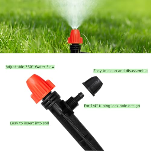 360° Adjustable Drip Spray Emitters for 1/4" Tubing, 30pcs | Drip Sprinkler Heads for Lock Barb Parts, with Stake, Drip Irrigation System - size: 30pcs Drip Emitters with Lock Barbed