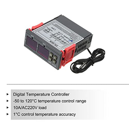 MECCANIXITY AC110-220V LED Digital Temperature Controller Thermostat Heating Cooling -50 to 120°C STC-3018 Relay Output with NTC 10K Temperature Probe