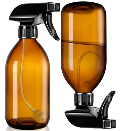 Tecohouse 360° 16 OZ Amber Glass Spray Bottles 2 Pack | 360° All-Angle Spray, Leakproof, Empty Refillable Containers for Cleaning Solutions, Plants, Facial Hydration, Hairs Care, - color: Amber 16 oz