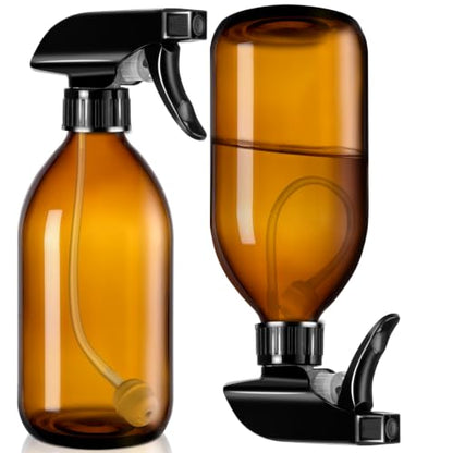 Tecohouse 360° 16 OZ Amber Glass Spray Bottles 2 Pack | 360° All-Angle Spray, Leakproof, Empty Refillable Containers for Cleaning Solutions, Plants, Facial Hydration, Hairs Care, - color: Amber 16 oz