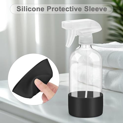 Worldgsb 2 Pack Glass Spray Bottles with Silicone Sleeve, 16 oz Empty Refillable Containers with Adjustable Spray Nozzles, Spray Bottles for Hair, Cleaning Solutions and Plants Black - color: Black