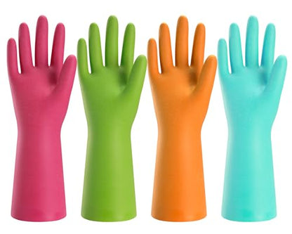 Bamllum Rubber Cleaning Gloves for Kitchen - 4 Pairs Reusable Dishwashing Gloves for Household, Flexible Long-lasting & Waterproof (Large, Blue+Green+Red+Orange) - size: Large