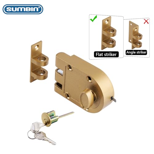 Rim Lock Replace Door Lock for Front Door with Flat Striker in Gold Finish - color: R2663 3F-Z8