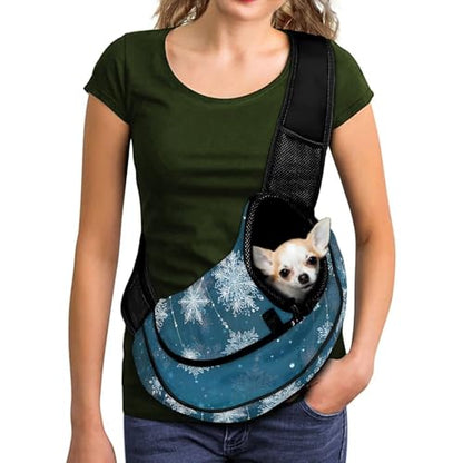 COEQINE Small Lightweight Dog Walking Crossbody Christmas Purse for Puppy Front Facing Dog Carrier Sling with Drawstring Hook Breatheable Protection Pet for Travel Outdoor - color: Christ Mas Snowflake