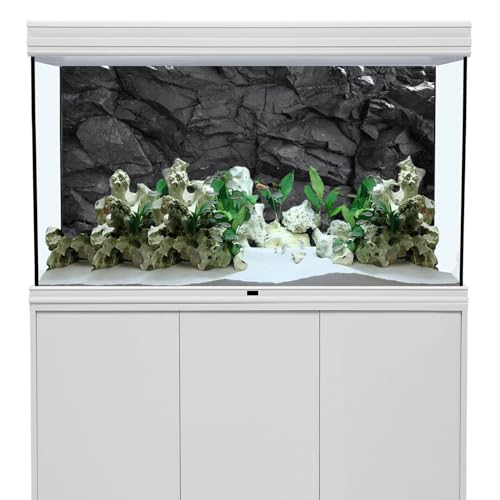 AWERT Stone Aquarium Background Black Rock Fish Tank Background Rocky Terrarium Background Vinyl, 72x24in180x60cm