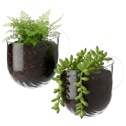Gjinxi Aquarium Plant Holder 2 Pcs, Fish Tank Plant Pot Aquatic Plant Cup | Clear, Acrylic, Red Worm Fish Shrimp Feeder, Aquarium Planter Cup, with Suction Cup, for Home Fish Tank, Aquascape Decor