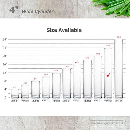 WGVI Quality Thick Weighted Tall Clear Cylinder Glass Vases, 4" W x 24" H, Flower Arrangement Floating Candle Holders Wedding Centerpieces Event Floral Container Tabletop Display Décor, 1 Piece - size: 4"x24"H