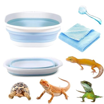 Bearded Dragon Bathtub with Brush and Towel Lizard Gecko Reptile Bath Tub | Foldable Bearded Dragon Swimming Pool , Small Animal Bathtub