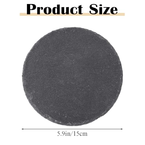 Reptile Basking Platform 6" Round Slate Rock Plate, Natural Tortoise Feeding Bowl Resting Stone for Bearded Dragon Turtle Lizard Gecko